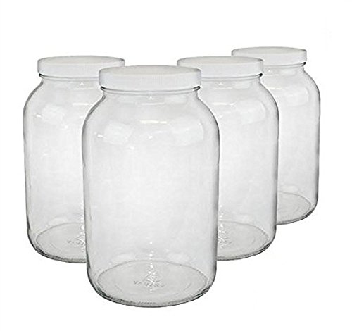 Product Cover North Mountain Supply 1 Gallon Glass Wide-Mouth 110 CT Fermentation/Canning Jar with White Plastic Lids - Case of 4