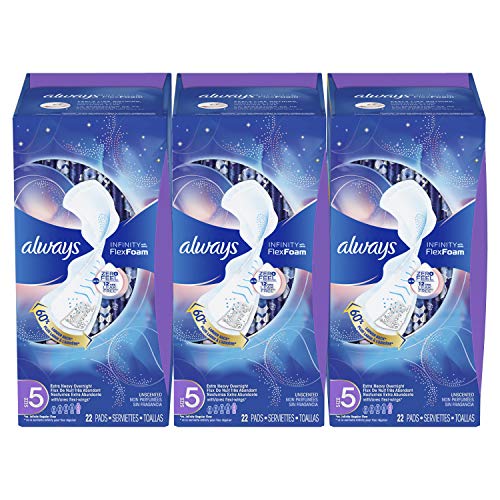Product Cover Always Infinity Feminine Pads with Wings for Women, Size 5, Extra Heavy Overnight, Unscented, 22 Count - Pack of 3 (66 Count Total)