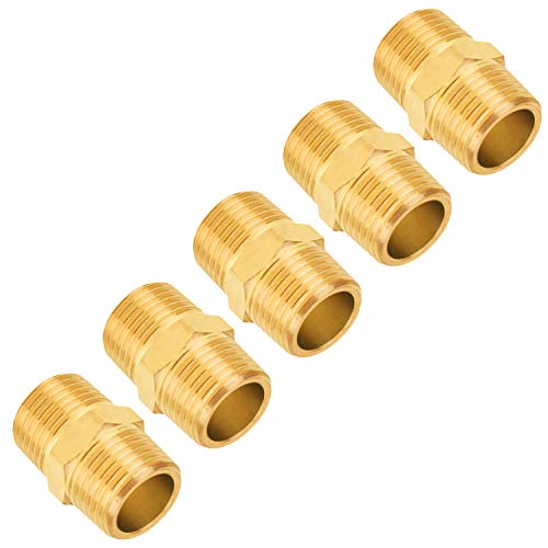Product Cover Brass Pipe Fitting, SUNGATOR 1/2-Inch x 1/2-Inch NPT Male Pipe, Hex Nipple (5-Pack)