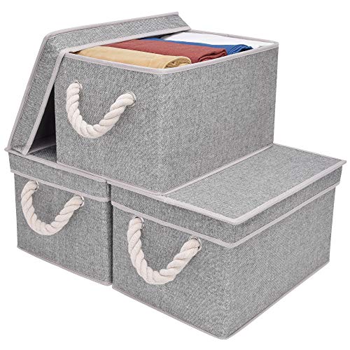 Product Cover StorageWorks Storage Bins with Lids, Decorative Storage Boxes with Lids and Cotton Rope Handles, Gray, Large, 3-Pack