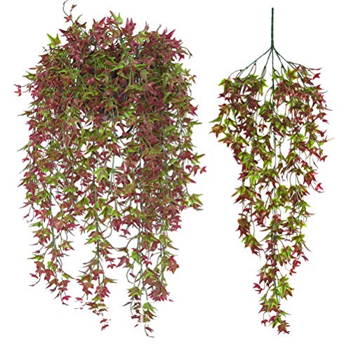 Product Cover 2 Pcs Artificial Vines Ivy Leaf Plants Vine Hanging Garland Fake Foliage Flowers for Party Outdoor Greenery Wedding Wall Decorations Supplies (Red-30.7