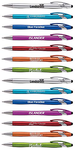 Product Cover Personalised Ballpoint Pen w/Stylus Tip -The Beemer - Custom Black writing ink - Full color Printed Name pens - Your Logo/Text/Message FREE PERZONALIZATION - NiCE GIFT - 14 Qty (Assorted Colors)
