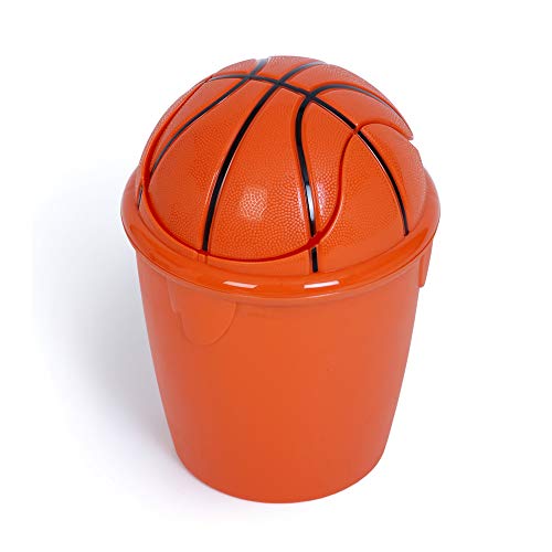 Product Cover Smart Design Kid's Waste Basket w/Removable Swing Lid - Easy to Clean Design - for Garbage, Paper Clutter, Trash Bin - Home (9 x 12 Inch) [Basketball Orange]