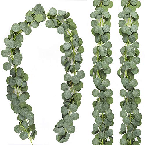Product Cover CEWOR 3 Packs Aartificial Eucalyptus Garland Artificial Vines Faux Silver Dollar Eucalyptus Plants for Wedding Party Home Decoration