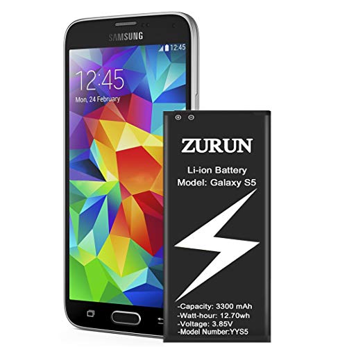 Product Cover Galaxy S5 Battery ZURUN 3300mAh Li-ion Battery Replacement for Samsung Galaxy S5, Verizon G900V, Sprint G900P, T-Mobile G900T, AT&T G900A, G900F, G900H, G900R4, I9600 [2 Year Warranty]