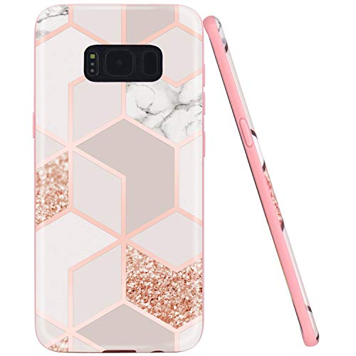 Product Cover JAHOLAN Galaxy S8 Plus Case Bling Glitter Sparkle Marble Design Slim Flexible Bumper Glossy TPU Soft Rubber Silicone Cover Phone Case for Samsung Galaxy S8 Plus Rose Gold