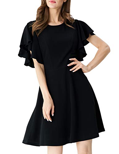 Product Cover Aphratti Women's Flutter Sleeve Cute Flare Skater Cocktail Party Dress Black XL