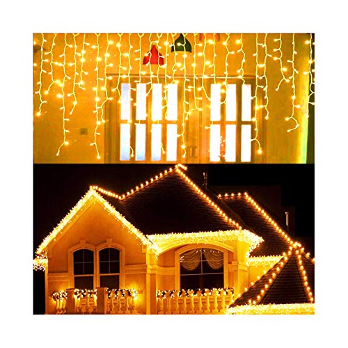 Product Cover Hezbjiti 8 Modes LED Icicle Lights,96 LED 18 Drops 9 FT Fairy String Lights Plug in Extendable Curtain Light String Christmas Lights for Bedroom Patio Yard Garden Wedding Party (Warm White)