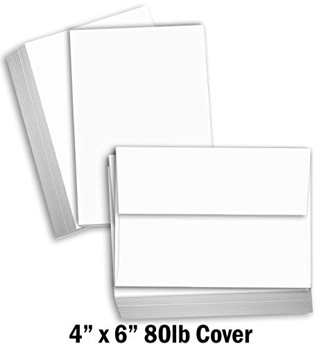Product Cover Hamilco White Cardstock Thick Paper - Blank Index Flash Note & Post Cards with Envelopes - Greeting Invitations Stationary 4 X 6