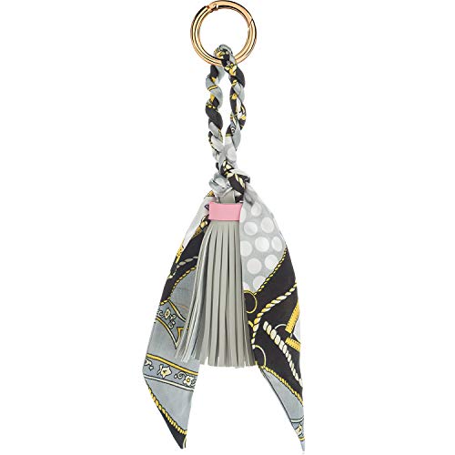 Product Cover JOUDOO Tassels Keychain with Silk Ribbon for Handbag Purse Backpack Phone Hanging Pendant Keyring GJ021 (silver)