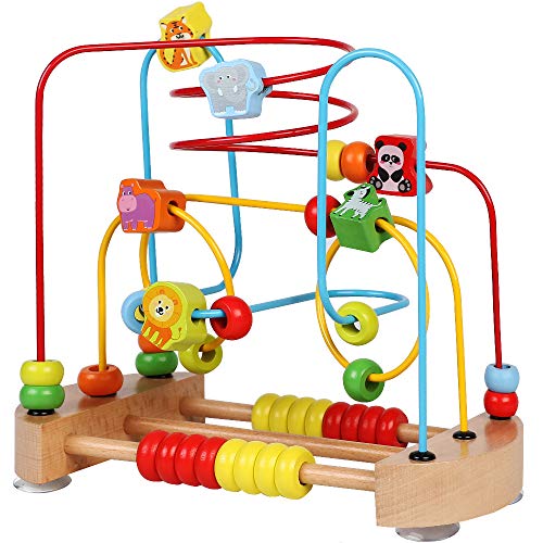 Product Cover ToyerBee Bead Maze, Wooden Toys with Animals Graphics, Educational Abacus Beads Circle Toys, Colorful Roller Coaster Game, Gift for Children Toddlers Kids Boys Girls