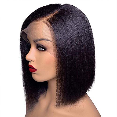 Product Cover FENJUN Hair 13x6 Lace Front Wigs Human Hair Pre plucked Frontal Yaki Straight Human Hair Wig with Baby Hair 10 Inch Short Bob Wigs for Women 130% Density 13x6 Lace Frontal Straight Hair Natural Color