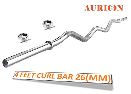 Product Cover AURION 4 FEET Curl Bar 26 MM Thickness Solid Chrome Barbell Bar