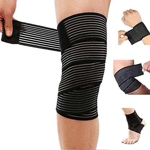Product Cover Tima Elastic Knee Compression Bandage Wraps - Support for Legs, Thighs, Hamstrings Ankle & Elbow Elastic Compression Weight Lifting Knee Wraps Perfect for Squats, Powerlifting, Olympic Crossfit (Pack of 2)