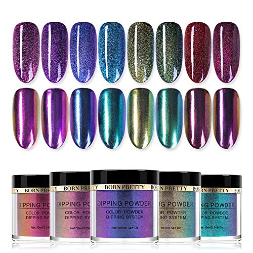 Product Cover BORN PRETTY 10ml Dipping Chameleon Powder System Without Lamp Cure Natural Dry Mirror Effect Glitter 8 colors