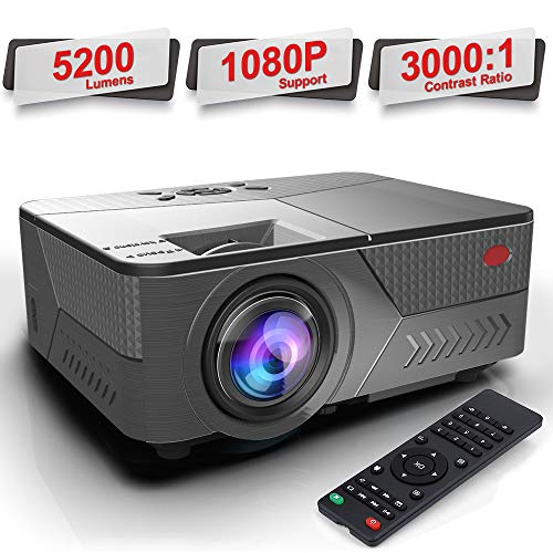 Product Cover Pansonite Portable Projectors with 5200 Lux  and 30,000 Hour Lamp Life,Video Projector Full HD 1080P and Max.200'' Display Supported, Compatible with HDMI/VGA/AV/ USB for iPhone（Black）