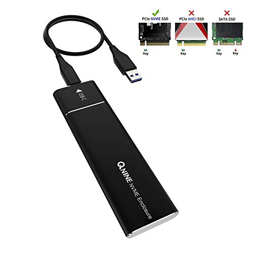 Product Cover QNINE NVME USB Enclosure, Based on JMS583 10 Gbps USB 3.1 Gen 2 to PCIe Gen 3 x2 Bridge Chip, M Key Portable Enclosure for Samsung 960 970 EVO PRO WD Black NVME SSD