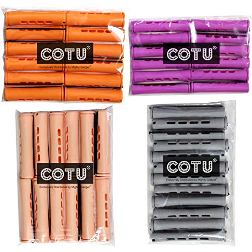 Product Cover COTU (R) 48 pieces Variety Pack Perm Rods for Hair - Sizes: Small, Medium, Large & Jumbo - Colors: Tangerine, Sandy, Lilac & Gray