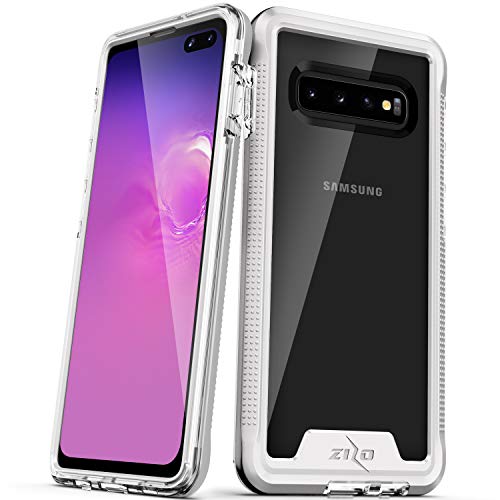 Product Cover Zizo Ion Series Compatible with Samsung Galaxy S10 Plus Triple Layered Hybrid Case Military Grade Drop Tested Silver Clear