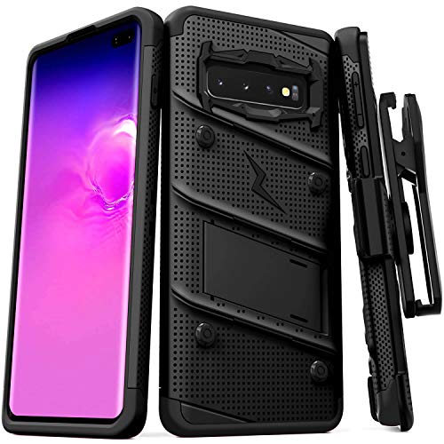 Product Cover ZIZO Bolt Series Galaxy S10 Case | Military-Grade Drop Protection w/Kickstand Bundle Includes Belt Clip Holster + Lanyard Designed for 6.1 Samsung S 10 Black Black