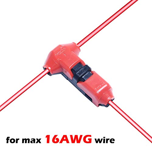 Product Cover Nicelux Wiring T Connector 1 Pin for 20,18 AWG and 16AWG Wire Splice,Tap Branches to Main Wire,Max DC/AC 300V 15A Conductor Capacity,High Precision Copper,Heavy Duty Housing,Red,10PCS