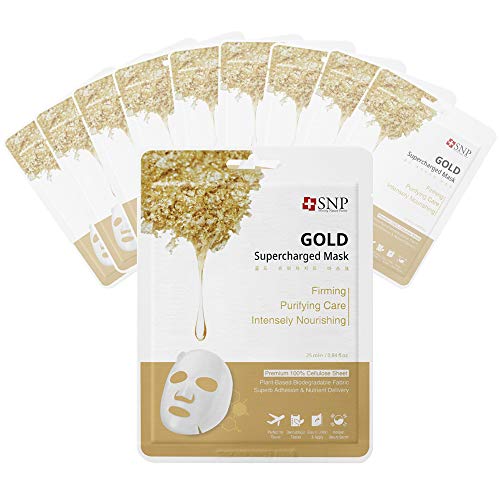 Product Cover SNP - Gold Supercharged Firming Korean Face Sheet Mask - 10 Sheet Pack - New Year New Skin - Best Valentine's Day Gift Idea for Mom, Girlfriend, Wife, Her