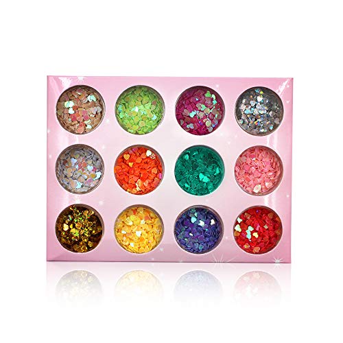 Product Cover YesLady Nail Art Charms Sequin Heart Shape Glitter Slime Flakes For Nail Face Eye Slime 12 colors