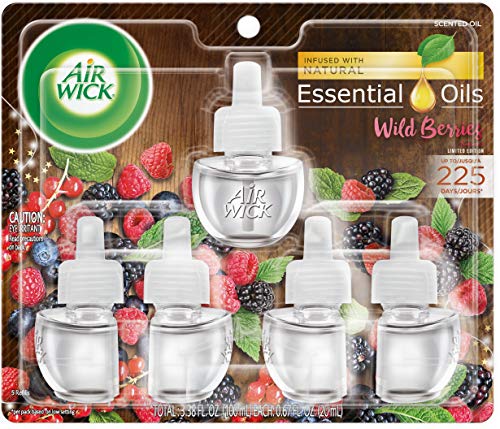 Product Cover Air Wick plug in Scented Oil 5 Refills, Wild Berries, Holiday scent, Holiday spray, (5x0.67oz), Essential Oils, Air Freshener, Packaging May Vary