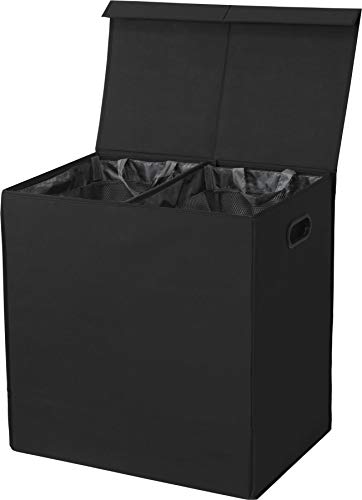 Product Cover Simple Houseware Double Laundry Hamper with Lid and Removable Laundry Bags, Black