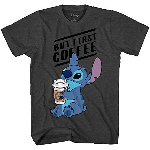 Product Cover Disney Lilo and Stitch Coffee First Adult T-Shirt (Heather Charcoal, Extra Large)