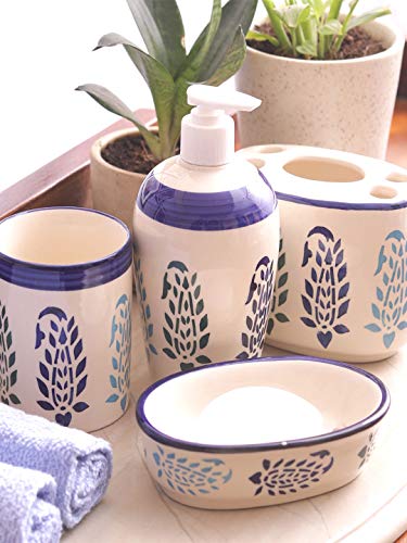 Product Cover VarEesha Blue Paisley Ceramic Bathroom Accessories Set/Soap Dish/Soap Dispensar