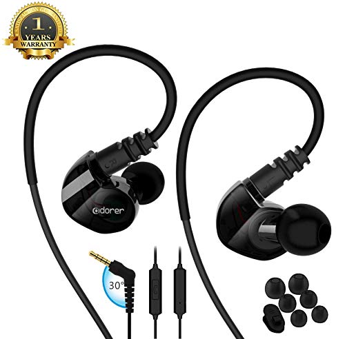 Product Cover Running Sport Earphones Over Ear Buds with Microphone Remote Noise Cancelling Earhook Headphones Sweatproof in Ear Earphones for Gym Jogging Workout Exercise (Black)