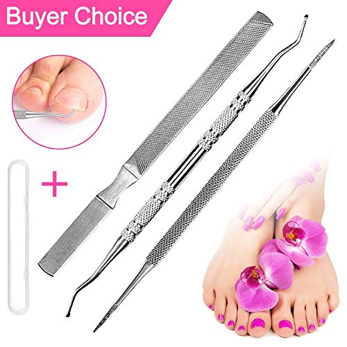 Product Cover 3PCS Ingrown Toenail File and Lifter Set Manicure File Stainless Steel Double Sided Ingrown Toenail Tool Kit, Pedicure Tools with Storage Box