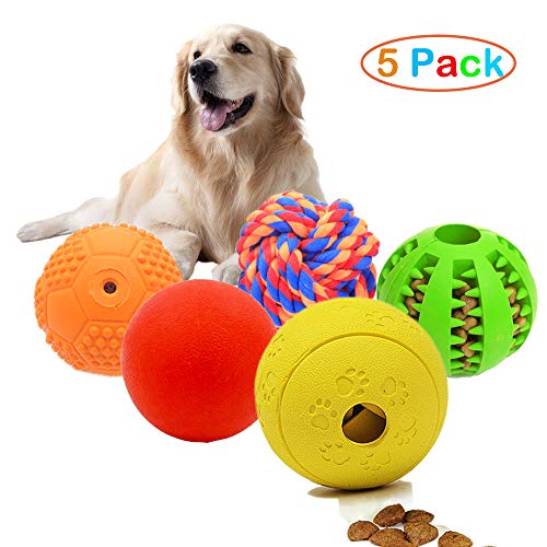 Product Cover Vocalopets 5 Different Functions Interactive Dog Toys,Dog Puzzle Toys Treat Ball for Small Medium Large Dog,Dog Squeaky Toys,Chew Toys Rubber Ball,Teething Toys,Food Treat Dispensing Toys,Rope Toys
