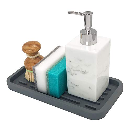 Product Cover Sponge Holder Tray for Kitchen Sink, Kitchen Counter Organizer Caddy for Kitchen Bathroom Soap Dispenser, Scrubber, Drain Plug, Hand Soap