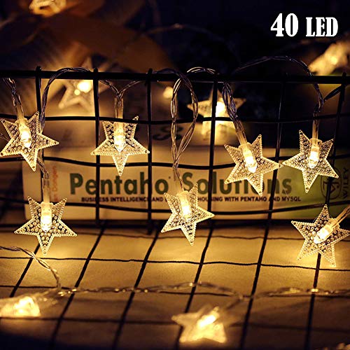 Product Cover Twinkle Star 40 LED 14 FT Star String Lights Battery Operated, Fairy String Light for Home, Party, Christmas, Wedding, Garden Decoration, Warm White