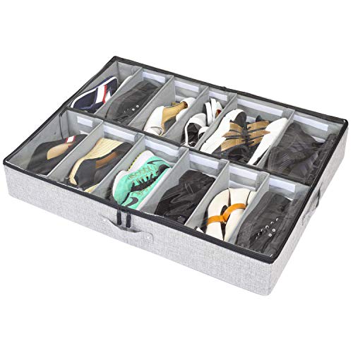Product Cover storageLAB Under Bed Shoe Storage Organizer, Adjustable Dividers - Fits Up to 12 Pairs - Underbed Storage Solution (Grey)