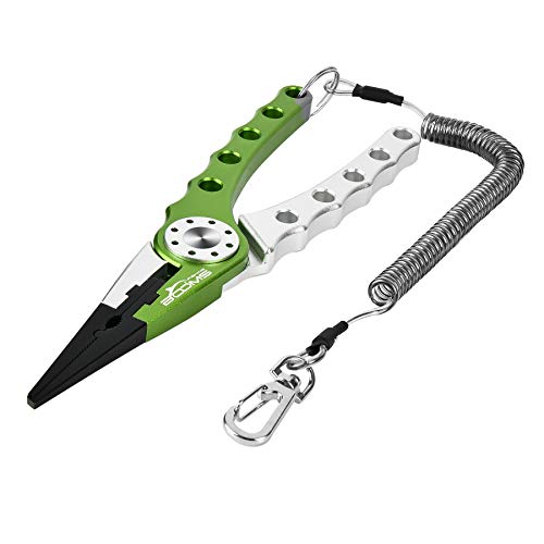 Product Cover Booms Fishing X1 Aluminum Fishing Pliers Hook Remover Braid Line Cutting and Split Ring with Coiled Lanyard and Sheath