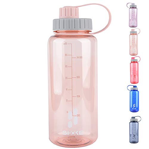 Product Cover SHOKE 1 Liter Water Bottle with Wide Mouth Leakproof, Eco Friendly Large BPA-Free Tritan Reusable Plastic Water Bottles with Handle 32oz, Drink More Water Space Cup for Gym Fitness Running Travel