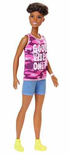 Product Cover  Barbie Fashionistas Doll with Short Curly Brunette Hair Wearing 