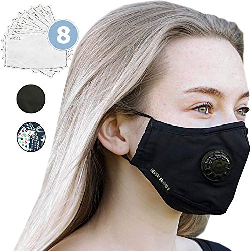 Product Cover Anti Pollution Dust Mask + 8 FILTERS - Face Mask for Dust, Mouth Mask N95 N99 Carbon Activated Air Dust Smoke Filter. Cotton Washable - Reusable Respirator Breathing Mask by Rensal Brothers (Black)