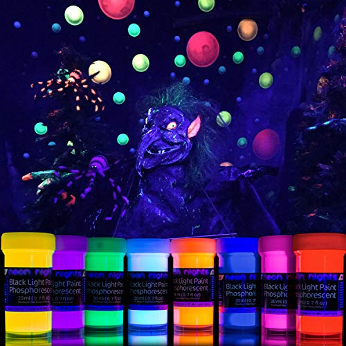 Product Cover 2-IN-1 Glow-in-the-Dark Paint - Neon Glow Paint Set with UV Black Light Reflective Wall Paint - 8 Color Kit - High Pigmentation - German Quality - Perfect for Arts & Crafts, DIY, Kids Party Decoration