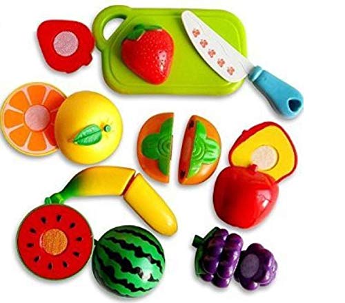 Product Cover ZHENGTU Realistic Sliceable Cutting Play Kitchen Toy with Fruits, Vegetables, Knife, Plate and Cutting-Board for Kids (Multicolour) - Set of 7pcs