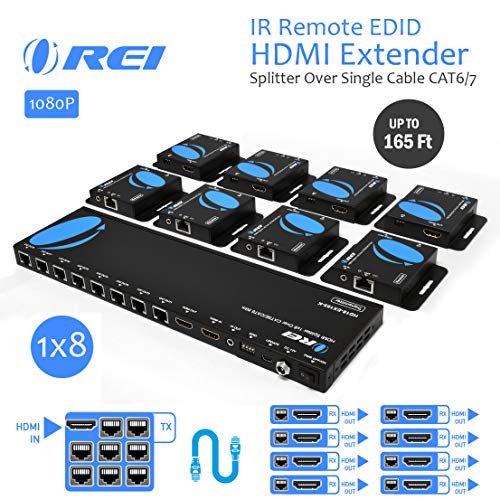 Product Cover OREI 1x8 HDMI Extender Splitter Multiple Over Single Cable CAT6/7 1080P with IR Remote EDID Management - Up to 165 Ft - Loop Out - Low Latency - Full Support