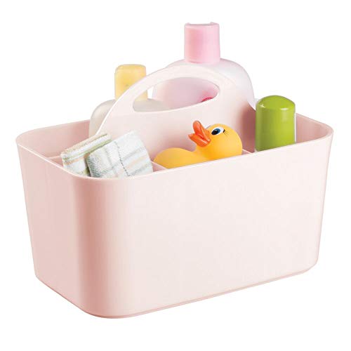 Product Cover mDesign Plastic Nursery Storage Caddy Tote, Divided Bin with Handle for Child/Kids - Holds Bottles, Spoons, Bibs, Pacifiers, Diapers, Wipes, Baby Lotion - BPA Free, Small - Light Pink/Blush