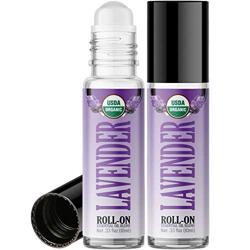 Product Cover Lavender Roll On (Organic 2 Pack) Essential Oil Rollerball Pre-diluted with Glass Roller Ball, Fractionated Coconut Oil for Aromatherapy, Kids, Children, Adults Topical Skin Application - 10ml Bottle