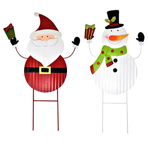 Product Cover Gift Boutique 2 Christmas Stakes Metal Snowman and Santa Yard Decor for Outdoor Garden Decorations Stake Decorative 3D Snowmen Welcome Lawn Pathway Driveway Signs