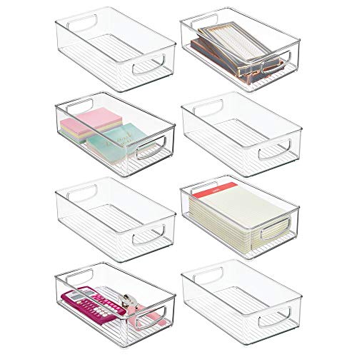 Product Cover mDesign Stackable Plastic Home Office Storage Organizer Container with Handles for Cabinets, Drawers, Desks, Workspace - BPA Free - for Pens, Pencils, Highlighters, Notebooks - 6