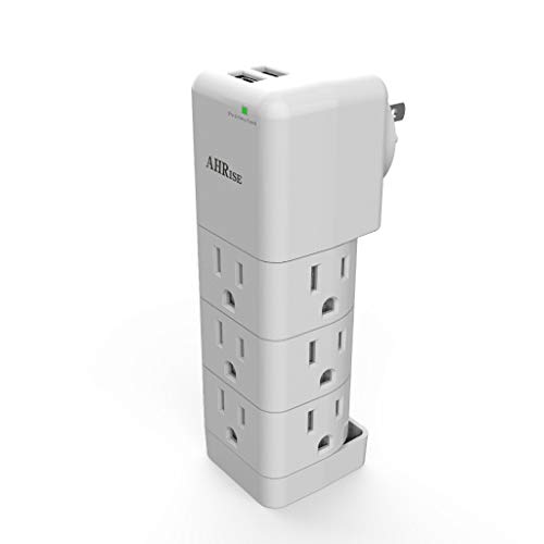 Product Cover Surge Protector, Small Power Strip, Outlet Splitter, AHRISE Multi Plug Outlet with 9-Outlet Extender Adapter and 2 USB Charging Ports, 1080 Joules, for Home/School/Office/Travel, White
