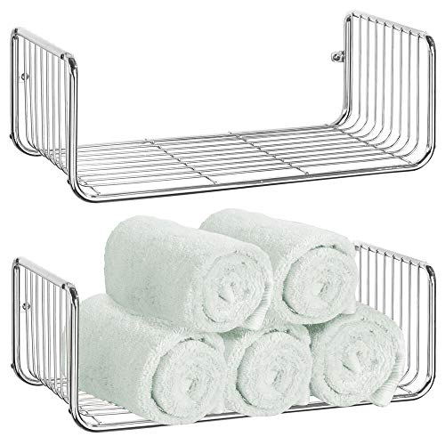 Product Cover mDesign Wide Metal Wire Farmhouse Wall Decor Storage Organizer Shelf for Entryway, Hallway, Mudroom, Bedroom, Bathroom, Laundry Room - Wall Mount - 2 Pack - Chrome